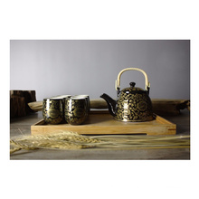 Chinese teapot suit black gold peony